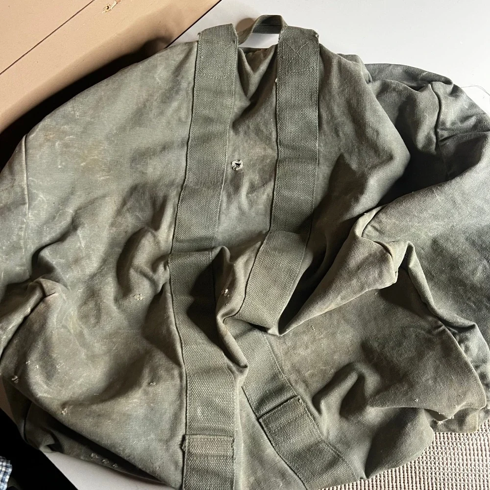 Vintage 80s Military Canvas Duffel Bag Olive Drab Conmar Brass Zipper Large